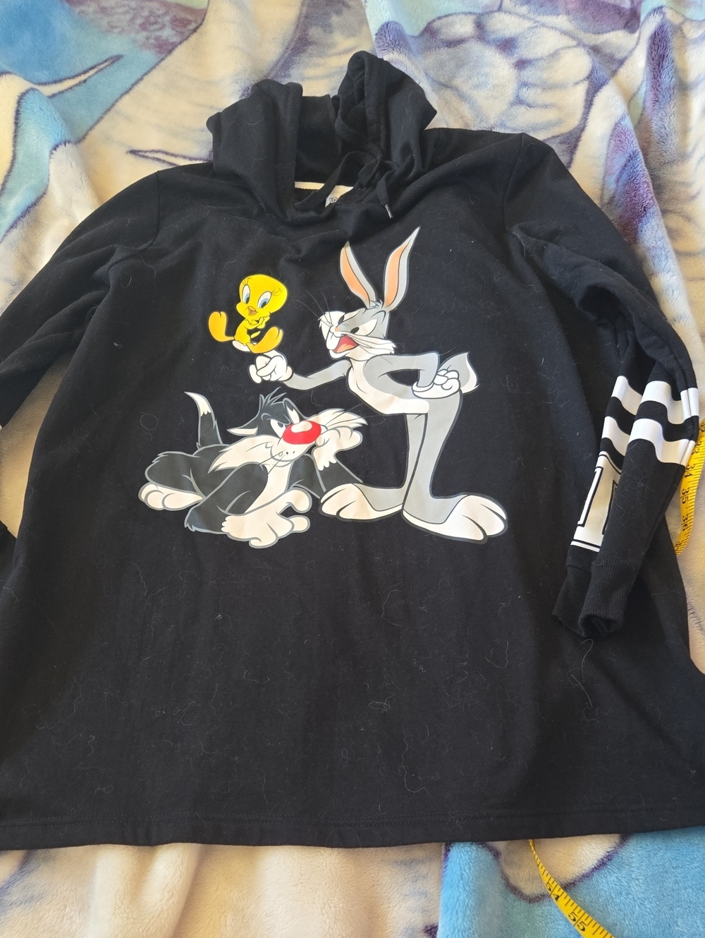 Looney Tunes Women's Black Graphic Hoodie Sweatshirt with Bugs Bunny & Tweety